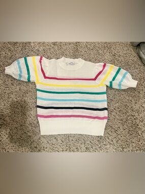 Suncoo Paris Striped Knit Sweater T1 XS Short Sleeve White Multicolor Chic